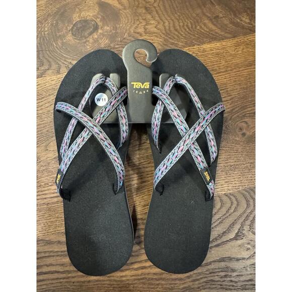 Teva Shoes - NEW Teva Women’s 11 Olowahu Flip Flop Black Gray Pink. Summer Festival Vacation